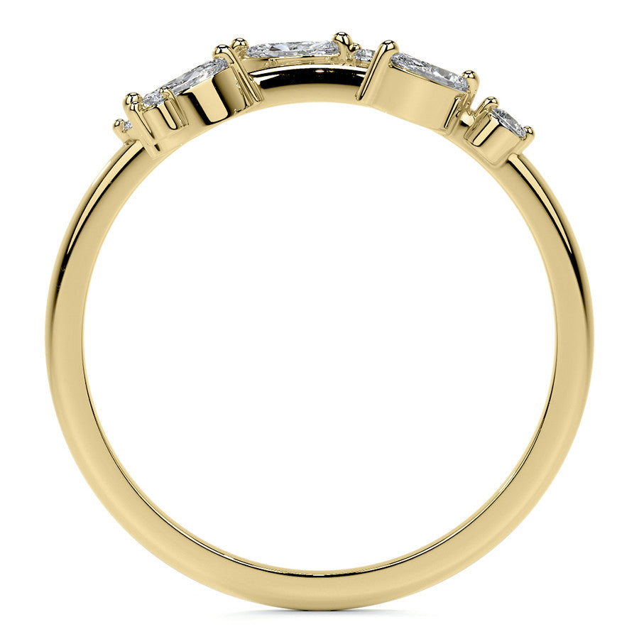 Round and Marquise Leaf Design Moissanite Stackable Band