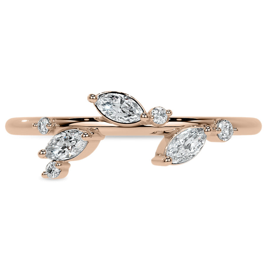 Round and Marquise Leaf Design Moissanite Stackable Band
