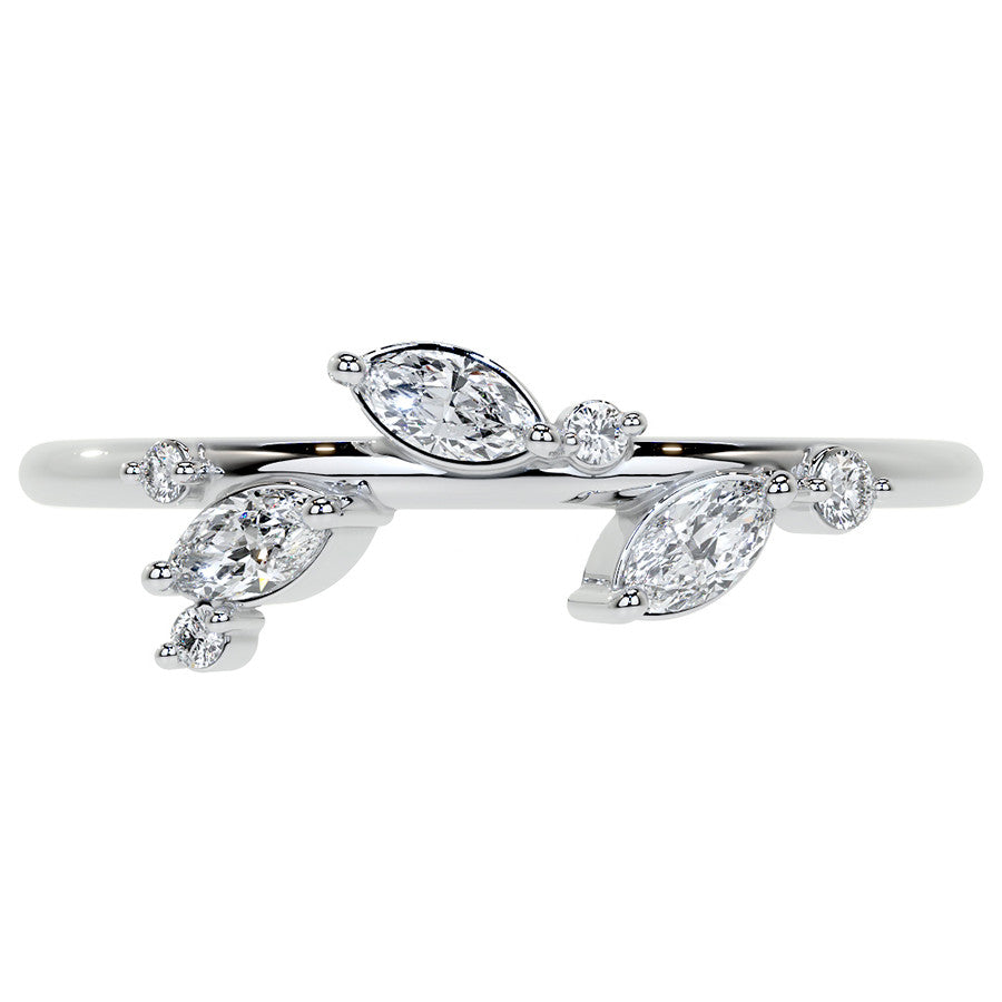 Round and Marquise Leaf Design Moissanite Stackable Band