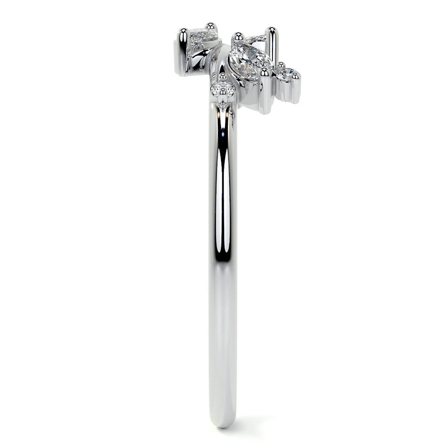 Round and Marquise Leaf Design Moissanite Stackable Band