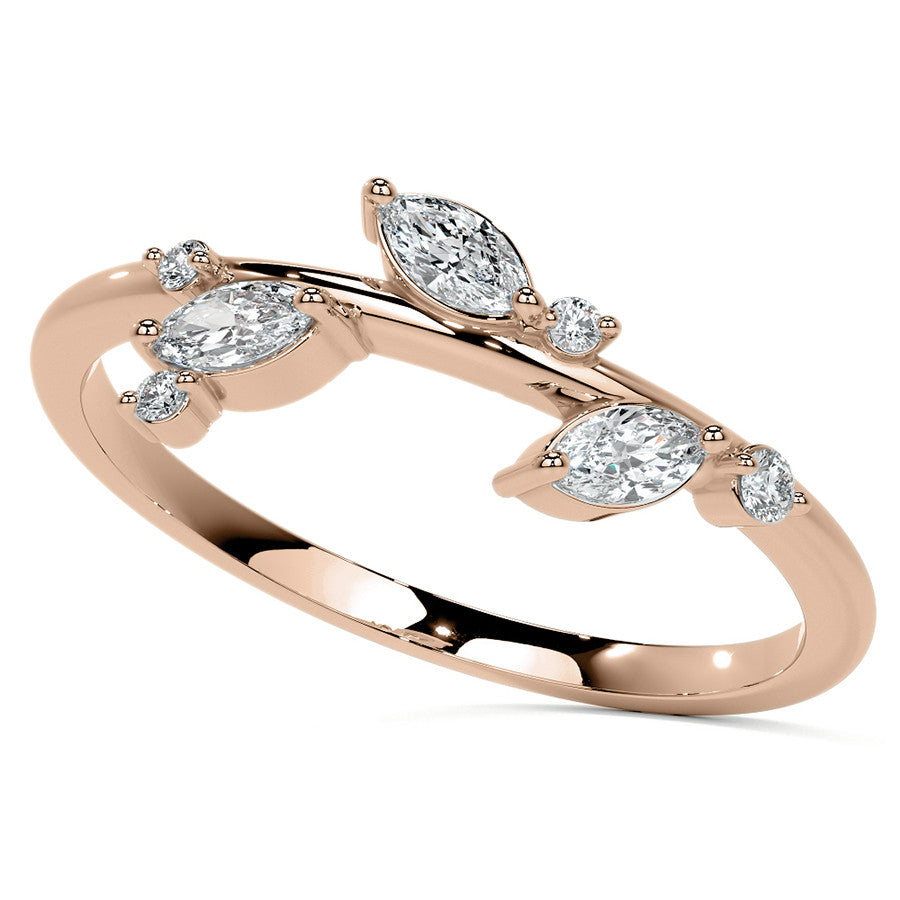 Round and Marquise Leaf Design Moissanite Stackable Band
