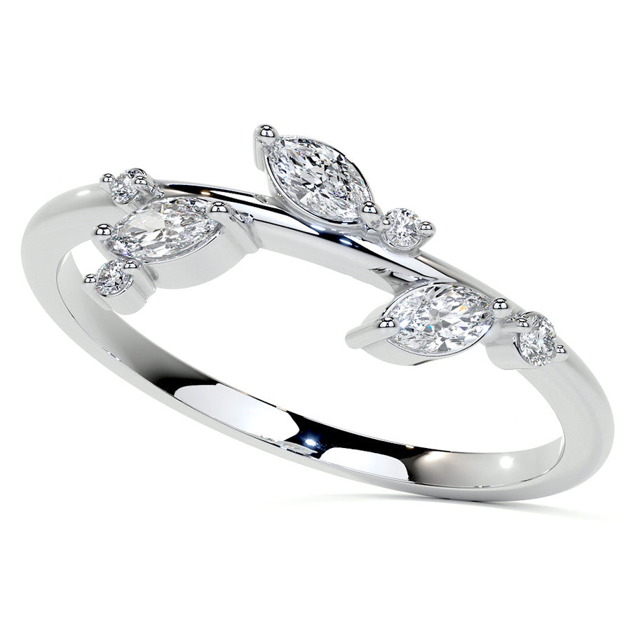Round and Marquise Leaf Design Moissanite Stackable Band