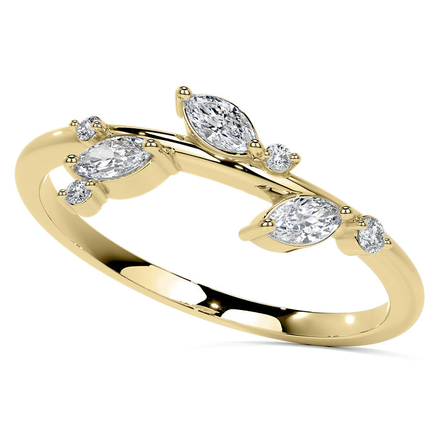 Round and Marquise Leaf Design Moissanite Stackable Band