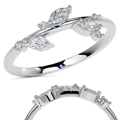 Round and Marquise Leaf Design Moissanite Stackable Band
