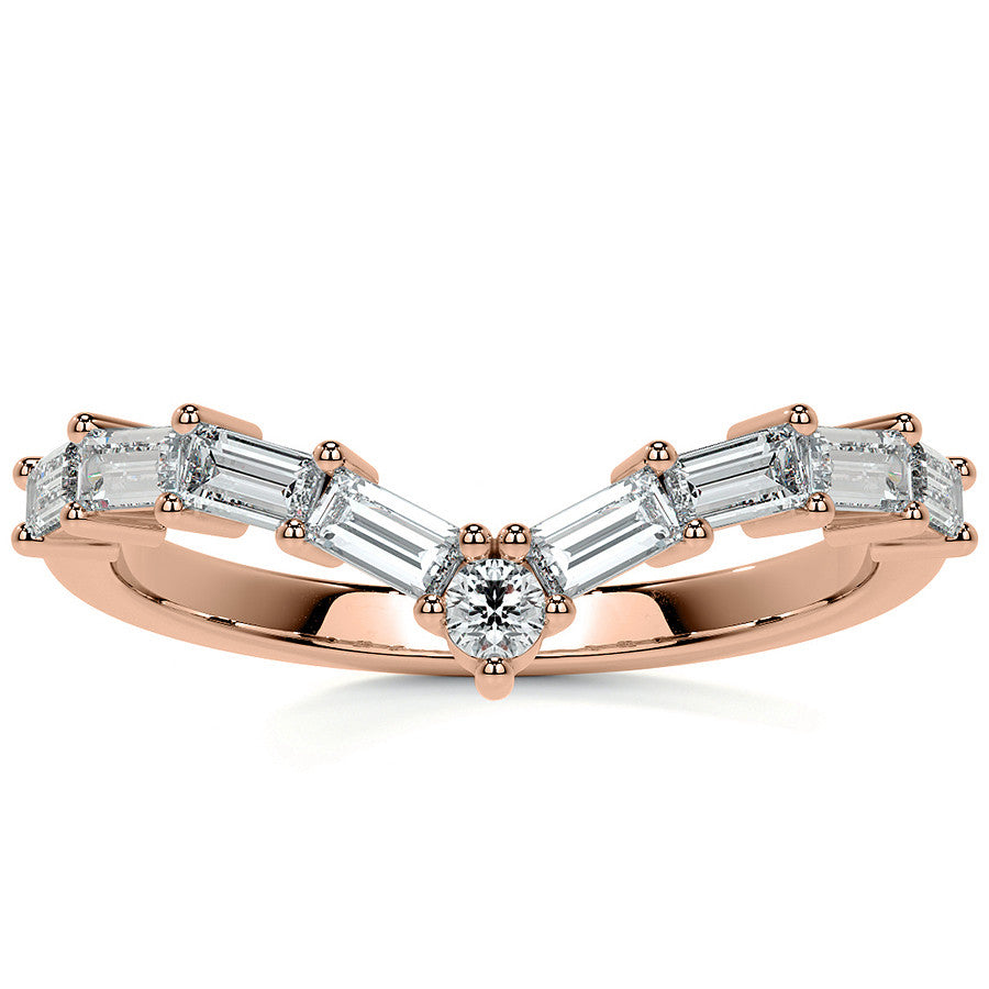 Round and Baguette V-Shape Moissanite Stackable Band