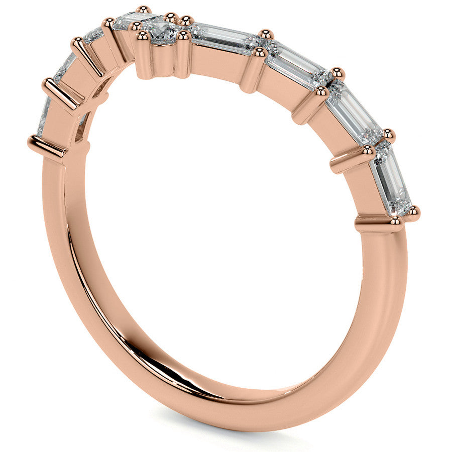 Round and Baguette V-Shape Moissanite Stackable Band