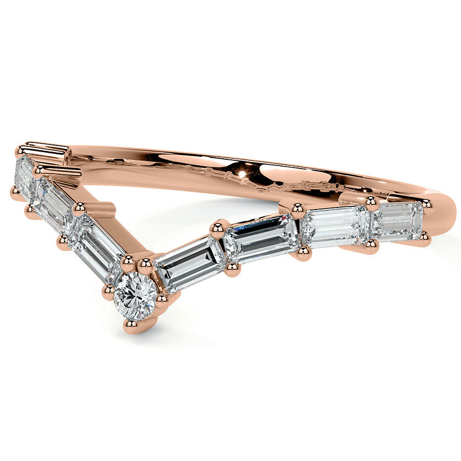 Round and Baguette V-Shape Moissanite Stackable Band