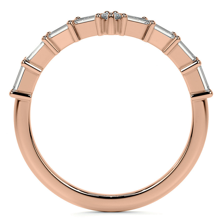 Round and Baguette V-Shape Moissanite Stackable Band
