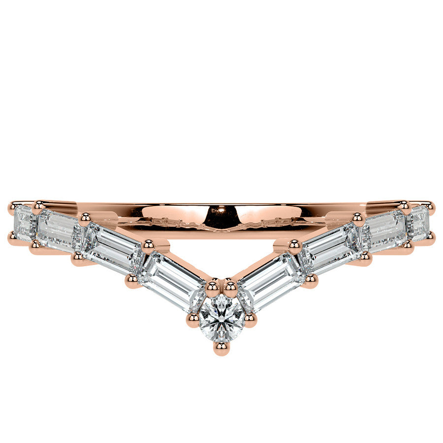 Round and Baguette V-Shape Moissanite Stackable Band