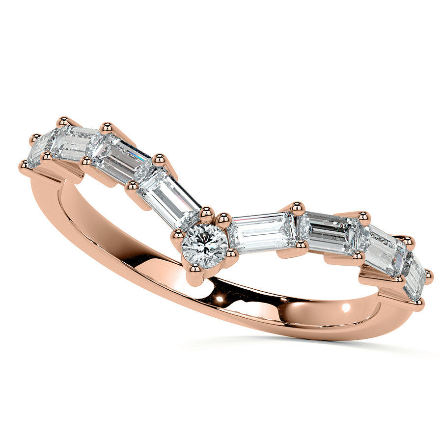 Round and Baguette V-Shape Moissanite Stackable Band