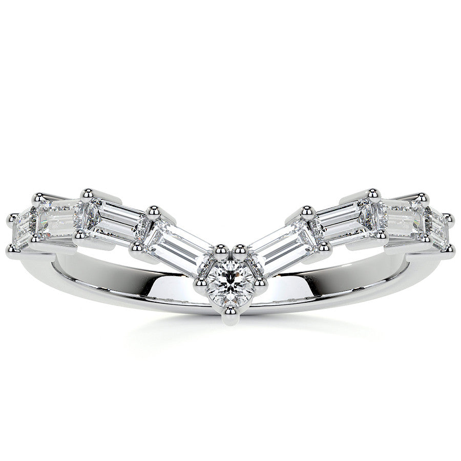 Round and Baguette V-Shape Moissanite Stackable Band