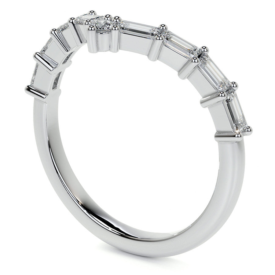 Round and Baguette V-Shape Moissanite Stackable Band