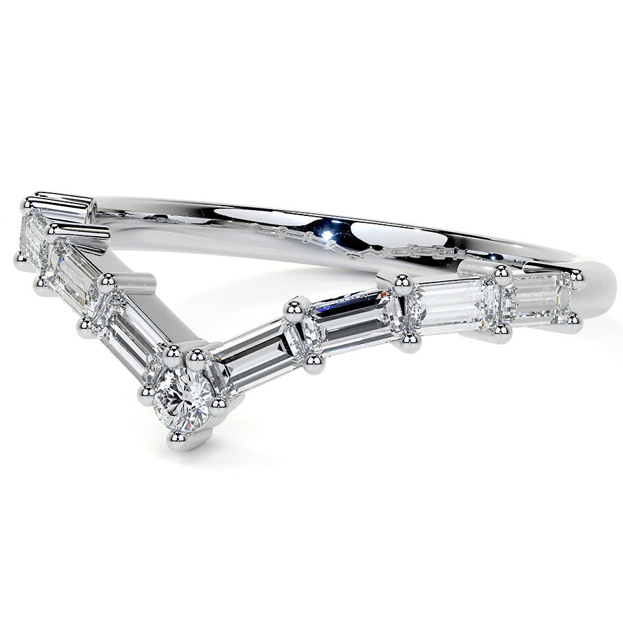 Round and Baguette V-Shape Moissanite Stackable Band