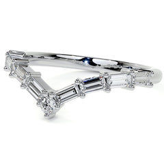 Round and Baguette V-Shape Moissanite Stackable Band