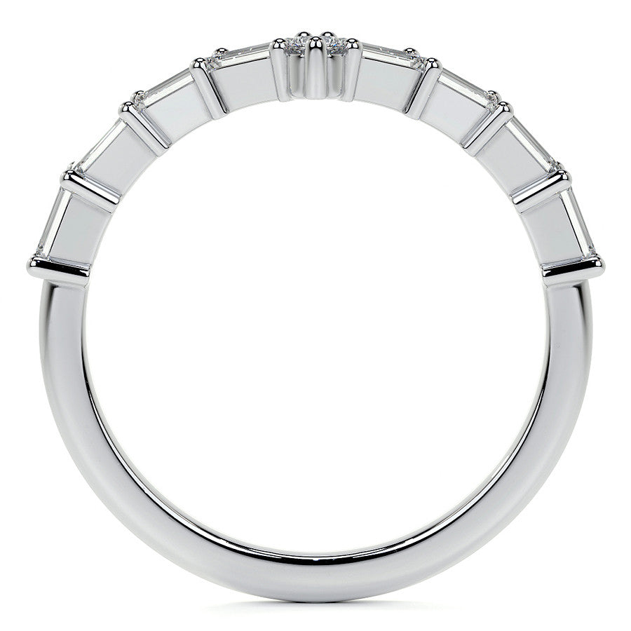 Round and Baguette V-Shape Moissanite Stackable Band