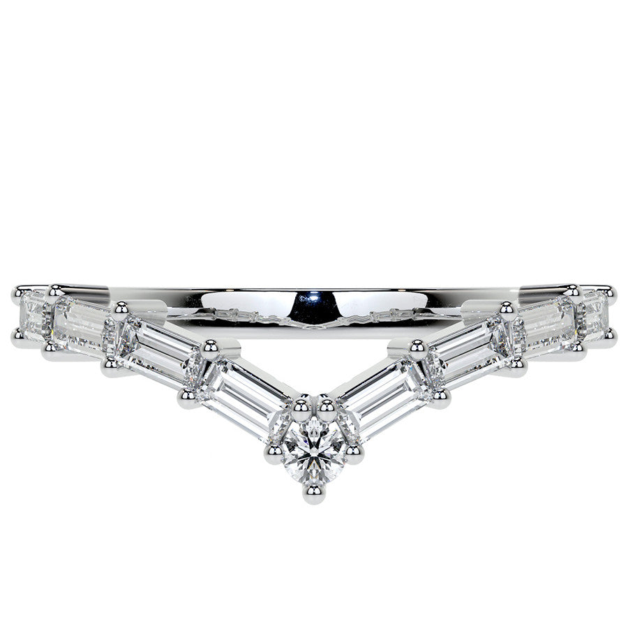 Round and Baguette V-Shape Moissanite Stackable Band