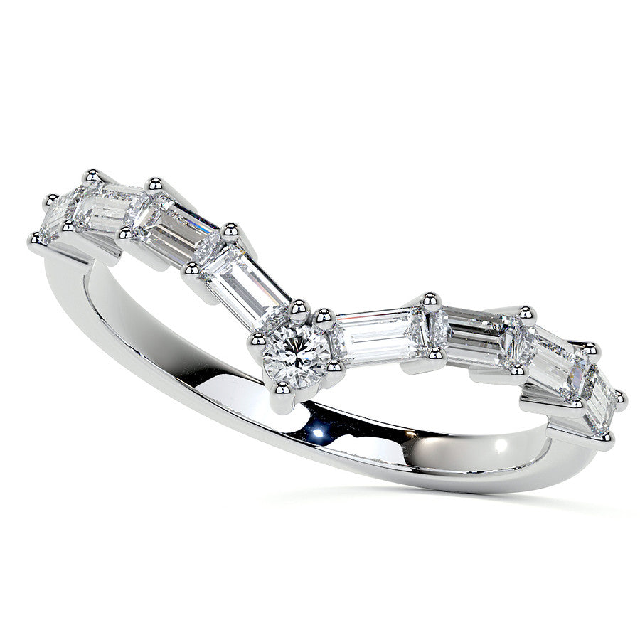Round and Baguette V-Shape Moissanite Stackable Band