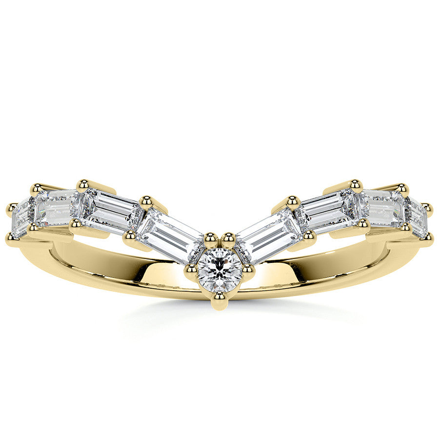 Round and Baguette V-Shape Moissanite Stackable Band