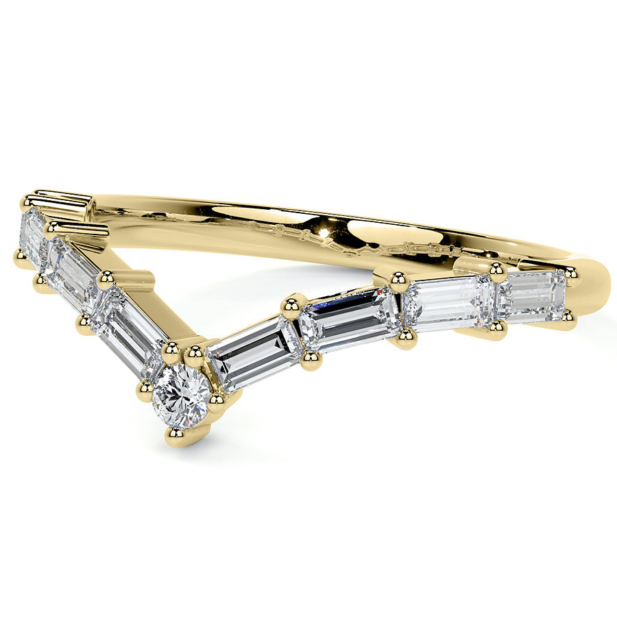 Round and Baguette V-Shape Moissanite Stackable Band