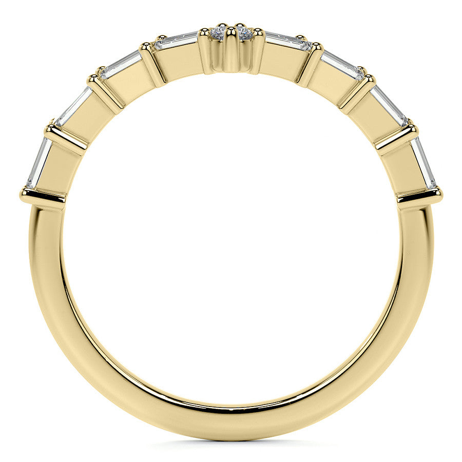 Round and Baguette V-Shape Moissanite Stackable Band