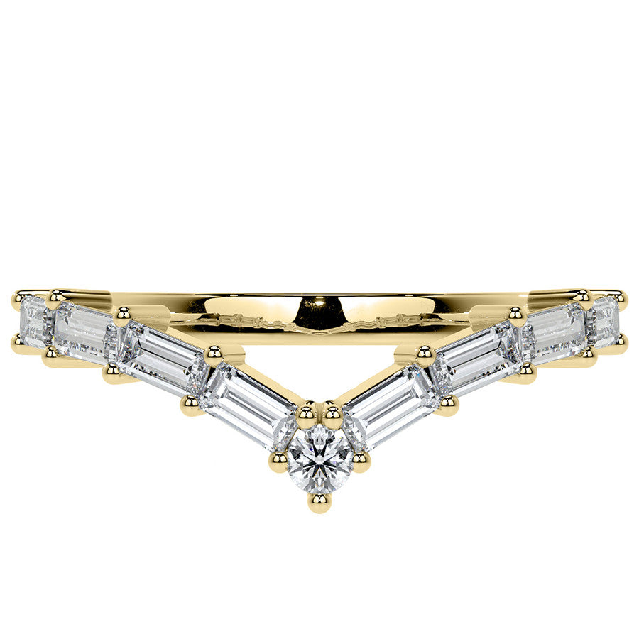 Round and Baguette V-Shape Moissanite Stackable Band