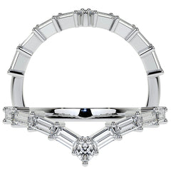 Round and Baguette V-Shape Moissanite Stackable Band