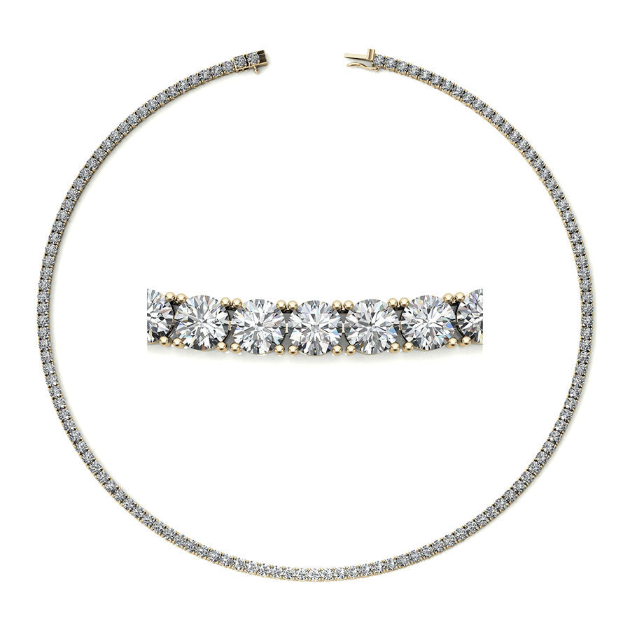4-Prong 3mm Round Brilliant Moissanite Tennis Necklace 12.5ct-15.7ct