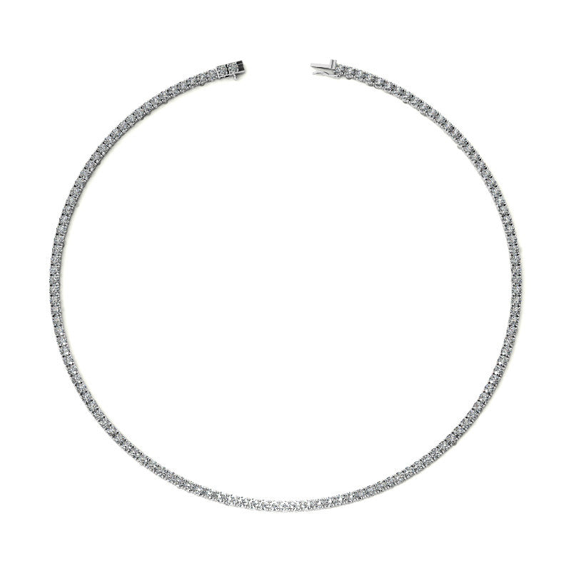 4-Prong 3mm Round Brilliant Moissanite Tennis Necklace 12.5ct-15.7ct