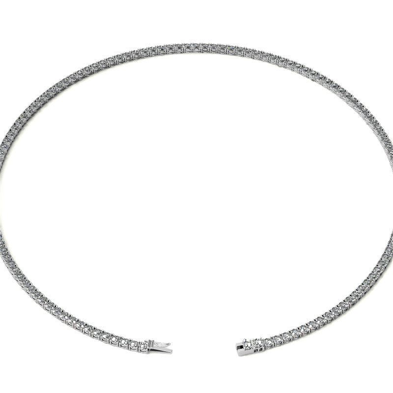 4-Prong 3mm Round Brilliant Moissanite Tennis Necklace 12.5ct-15.7ct