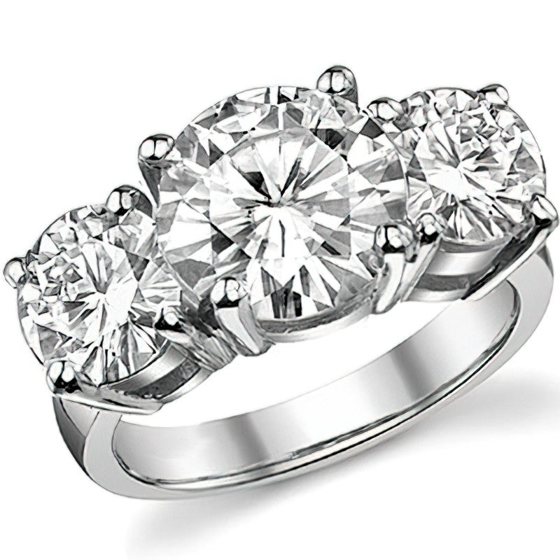 7ct (10mm,7.5mm) Round Brilliant Moissanite Three Stone Ring