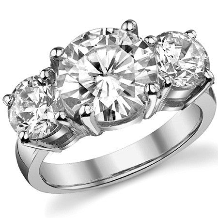 6ct (10mm,6.5mm) Round Brilliant Moissanite Three Stone Ring