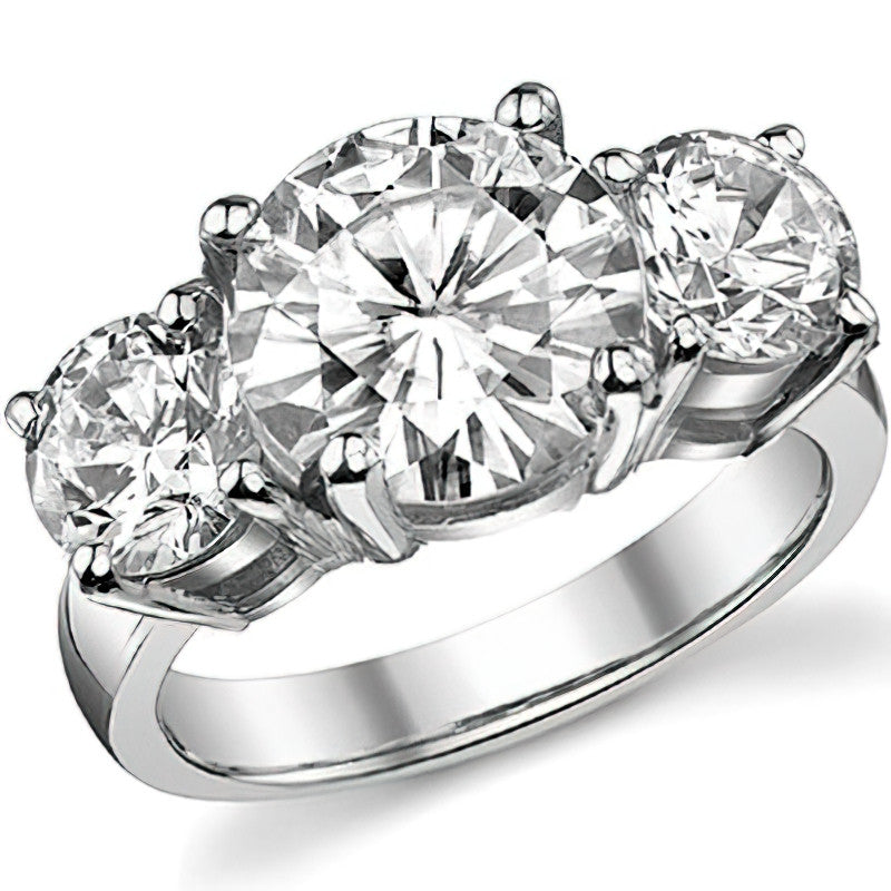 6ct (10mm,6.5mm) Round Brilliant Moissanite Three Stone Ring