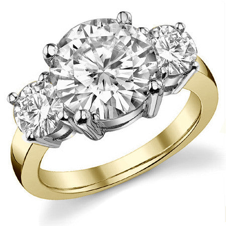 5.0ct (10mm,5mm) Round Brilliant Moissanite Three Stone Ring