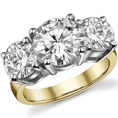 6.5ct (9.5mm,7.5mm) Round Brilliant Moissanite Three Stone Ring