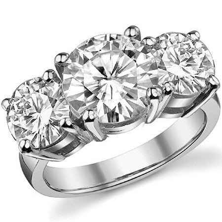 6.5ct (9.5mm,7.5mm) Round Brilliant Moissanite Three Stone Ring