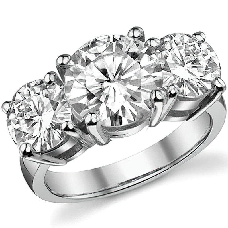 6.5ct (9.5mm,7.5mm) Round Brilliant Moissanite Three Stone Ring