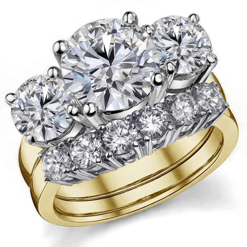 5.5ct (9.5mm,6.5mm) Round Brilliant Moissanite Three Stone Ring