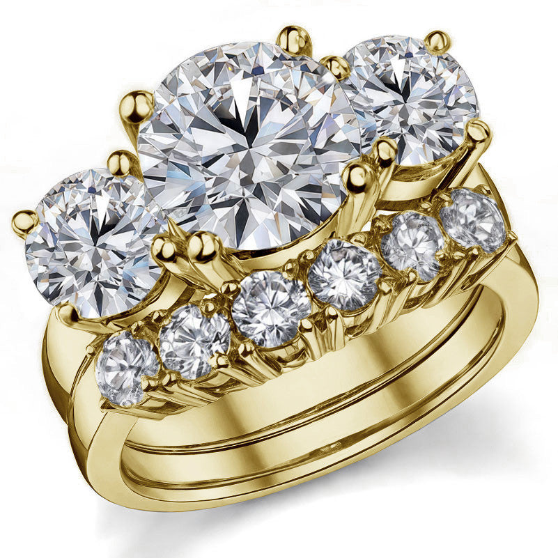 5.5ct (9.5mm,6.5mm) Round Brilliant Moissanite Three Stone Ring