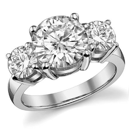 5.0ct (9.5mm,6mm) Round Brilliant Moissanite Three Stone Ring