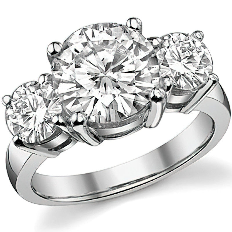 5.0ct (9.5mm,6mm) Round Brilliant Moissanite Three Stone Ring