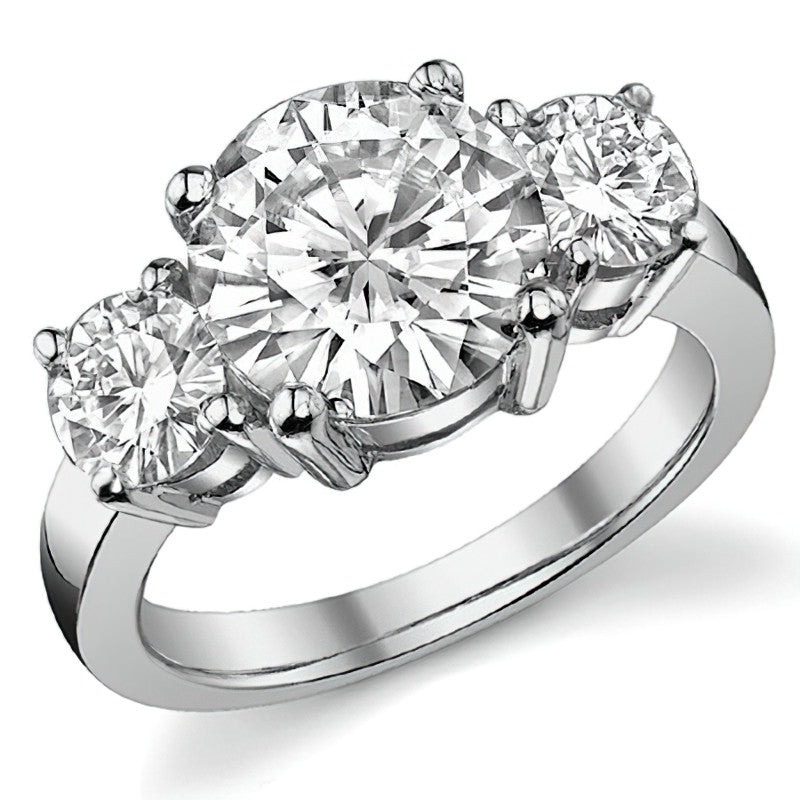 4.5ct (9.5mm,5mm) Round Brilliant Moissanite Three Stone Ring