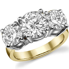 6.0ct (9.0mm,7.5mm) Round Brilliant Moissanite Three Stone Ring
