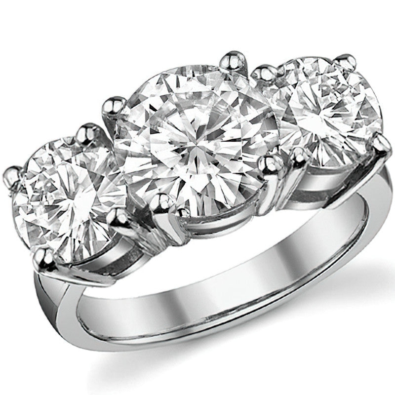 6.0ct (9.0mm,7.5mm) Round Brilliant Moissanite Three Stone Ring