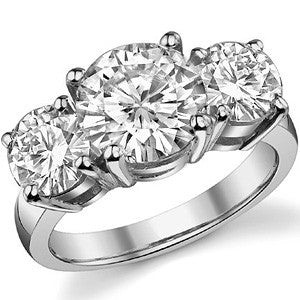 5.0ct (9.0mm,6.5mm) Round Brilliant Moissanite Three Stone Ring