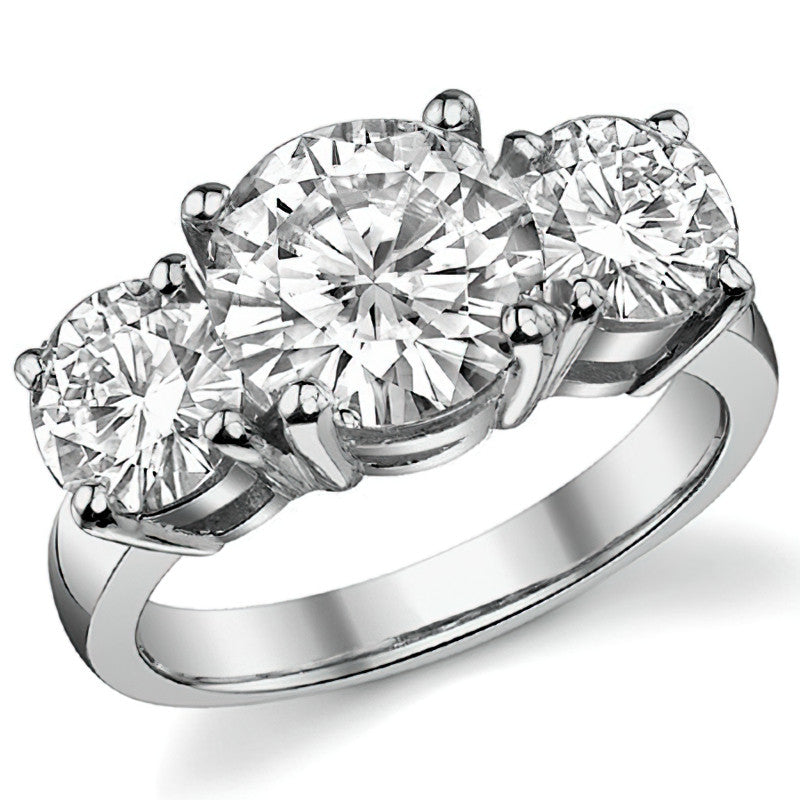 5.0ct (9.0mm,6.5mm) Round Brilliant Moissanite Three Stone Ring