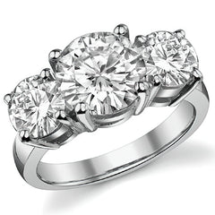 5.0ct (9.0mm,6.5mm) Round Brilliant Moissanite Three Stone Ring