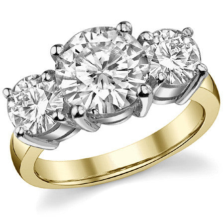 4.5ct (9.0mm,6.0mm) Round Brilliant Moissanite Three Stone Ring