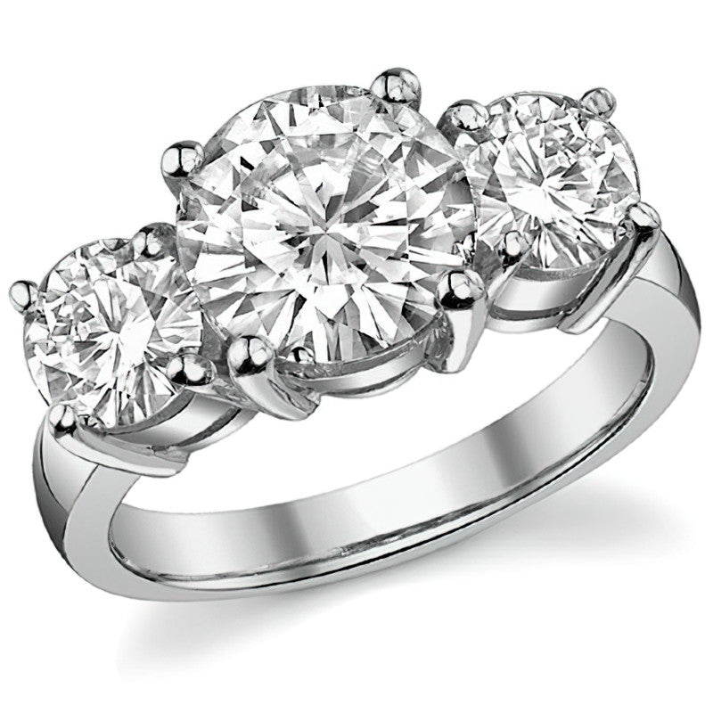 4.5ct (9.0mm,6.0mm) Round Brilliant Moissanite Three Stone Ring