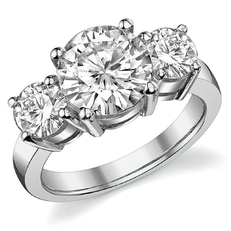 4.0ct (9.0mm,5.0mm) Round Brilliant Moissanite Three Stone Ring