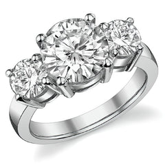 4.0ct (9.0mm,5.0mm) Round Brilliant Moissanite Three Stone Ring